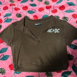 Brown AC/DC Cropped Polo Shirt